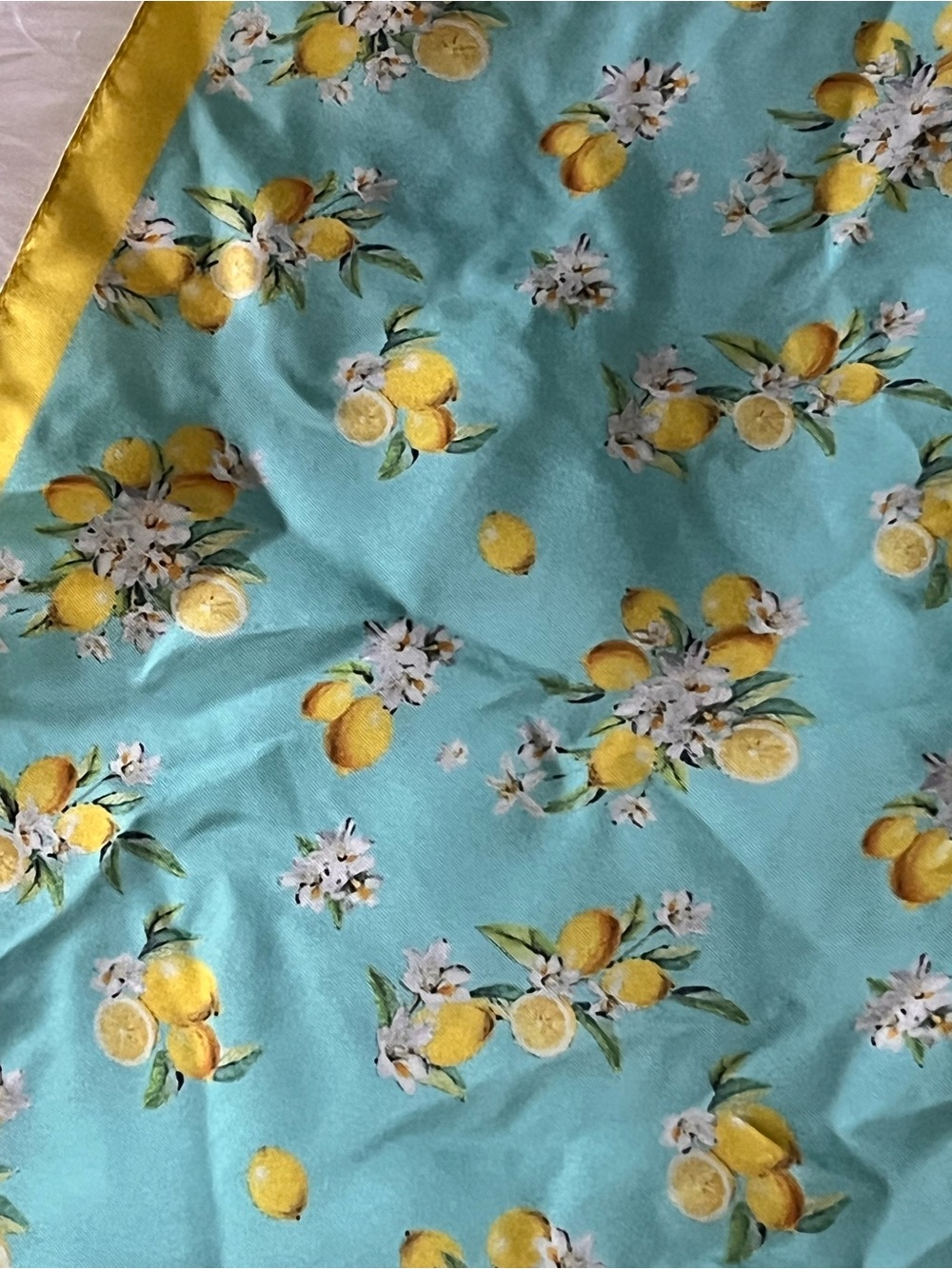 Barbieri Aqua and Yellow lemonSilk-Feel made Italy Neck Scarf 10X10 - Picture 7 of 10